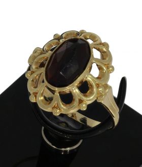 14 karaats geelgouden vintage dames ring granaat ajourbewerkt