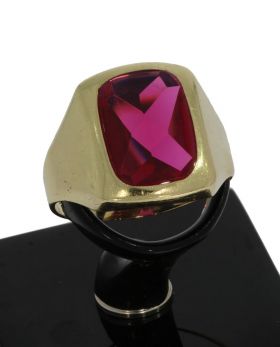 14k geelgouden heren vintage zegel ring robijnkleurige spinel