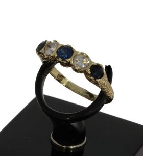 Diamanten saffieren antieke 14 karaats gouden dames ring fraai bewerkt