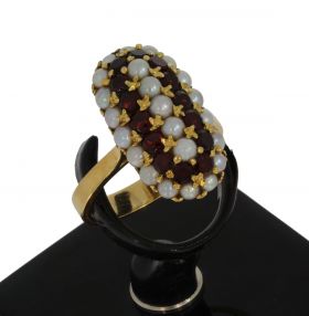 18 karaats gouden Vintage ring met parels en granaten