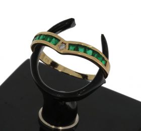 18 karaats gouden dames ring smaragd en diamant
