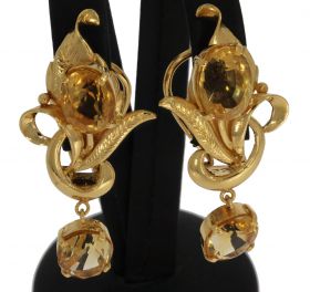 20 karaats gouden design bloem set oorbellen met Citrien edelsteen