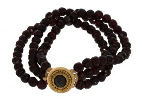 3-strengs granaten armband gouden slot antiek filigrain 14 karaats