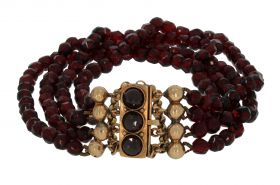 4-strengs antieke granaat armband 14k gouden slot