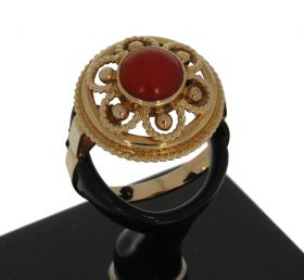 Bloedkoraal vintage gouden dames ring 14 karaats