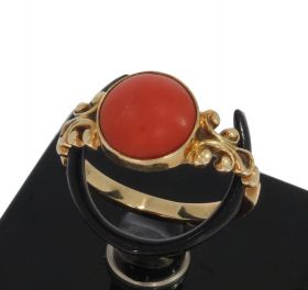 Bloedkoraal 14k gouden antiek ring ajourbewerkt
