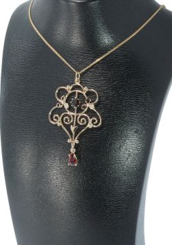 Art Nouveau granaat ketting hanger goud Birmingham Engeland