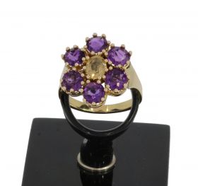 Amethist citrien edelsteen bloem ring vintage gouden juweel