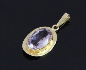 Amethist edelsteen 14k gouden schotelvormige ketting hanger