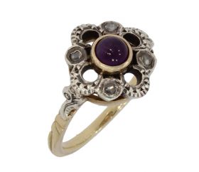 Amethist met diamanten antieke 14k gouden dames ring zilver