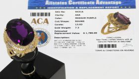 Amethist fraaie gouden ring met 4 diamanten inclusief certificaat 