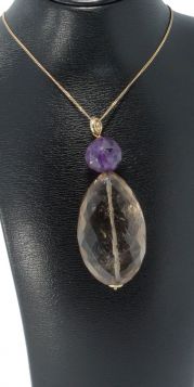 Rookkwarts amethist grote handgemaakte 14 karaats gouden ketting hanger