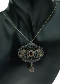 Grote antieke 14k gouden en zilveren antieke broche citrien en 17 roosgeslepen diamanten
