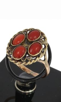 antieke bloedkoraal dames ring goud 14 karaats vintage klassiek