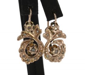 Rosegouden set 19e eeuwse antieke roosdiamanten oorbellen