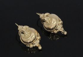 Biedermeier antiek set 14 karaats gouden oorbellen pampel zilver