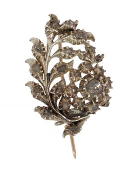 Antieke roosdiamanten broche in 14k goud en zilver ca. 1900