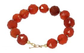 Carneool vintage armband 14k gouden antiek slot zilveren bolletjes