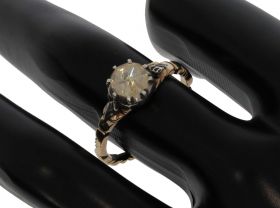Antieke gouden zilveren dames ring grote roosgeslepen diamant solitair
