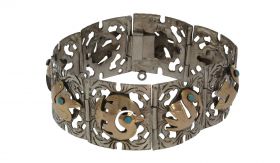 Vogel dieren zwaan antieke zilveren armband 14 karaats gouden applicaties