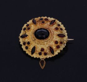 19e eeuwse antiek gouden broche met granaten filigrain