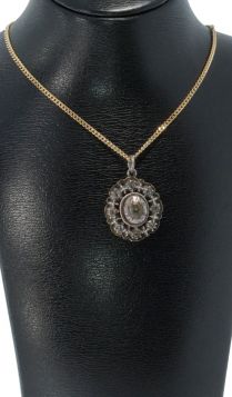 14k gouden antieke ketting hanger met zilver glasstenen