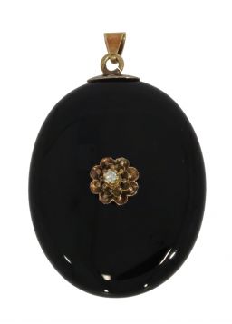Onyx diamant 14k gouden foto medaillon hanger antiek