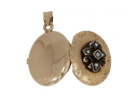 Medaillon antieke 14k gouden foto hanger parels bloem zilver