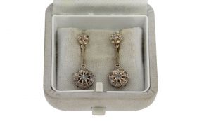 Roosdiamant antieke gouden oorbellen 14k spiegelchaton zilver