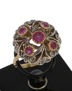 Robijn roosdiamanten antieke 14k gouden ring uniek juweel