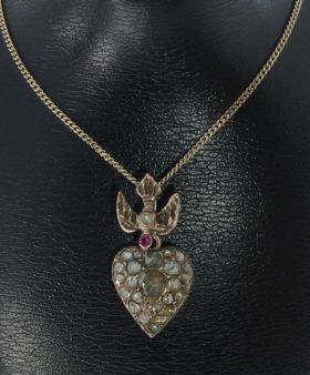 Antieke rosegouden hugenoten kruis ketting hanger diamanten