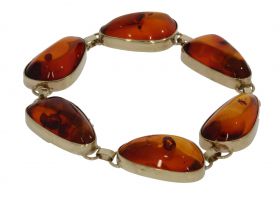 Gouden Retro armband met Barnsteen fraaie insluitsels