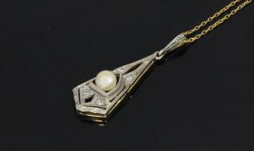 Art Deco diamanten parel bicolor gouden hanger