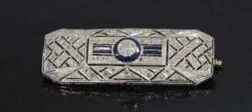 Art Deco diamanten saffieren 14k gouden en platina broche exclusief