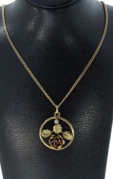 Antieke 18k gouden Art Nouveau stijl ketting hanger roos parel