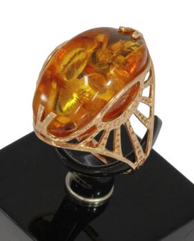 Barnsteen fraaie edelsteen rosegouden 14k dames ring ajourbewerkt