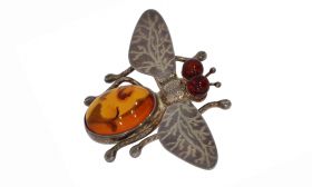 Barnsteen vlieg bij broche vintage handgemaakt zilveren juweel