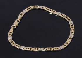 Massieve 14k gouden bicolor schakel armband