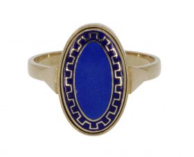 14 karaats gouden klassieke ring met blauw emaille