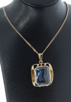 14 karaats geelgouden Retro ketting hanger blauwe Topaas