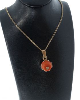 Handgemaakte 14k gouden vintage ketting hanger grote bloedkoraal