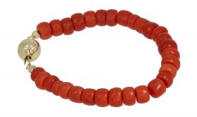 Bloedkoraal fraai antieke kaasjes armband 14k gouden slot 8mm kralen