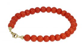Bollen vintage bloedkoraal armband 14k gouden karabijnslot