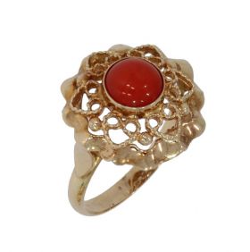 Bloedkoraal vintage ring 14 karaats goud fraai bewerkt
