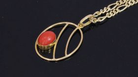 Bloedkoraal ketting hanger 18 karaats goud vintage juweel