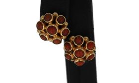 Gouden antieke dames oorbellen met bloedkoralen kralen vintage antiek handgemaakt sieraad