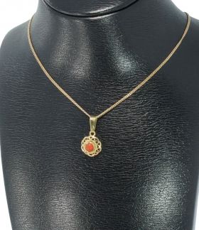 Bloedkoraal 14 karaats gouden fijne ketting hanger vintage