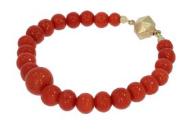 Exclusieve bloedkoraal bollen kaasjes armband 14k gouden paston sluiting