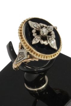 Diamanten onyx antieke 14k gouden ring