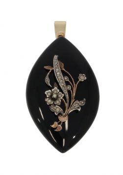 Bloem parel onyx medaillon antieke gouden juweel handgemaakte hanger broche